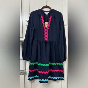 Boden Blue Pink Green Corinna Ric Rac Long Sleeve Sundress